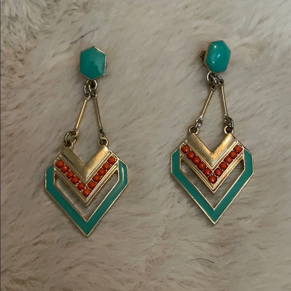 Turquoise and coral earrings - Picture 1 of 2